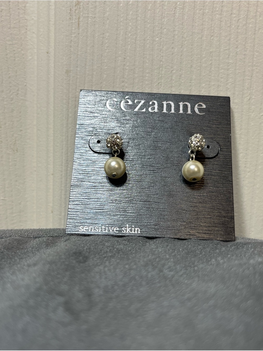 cezanne Pearl Drop Earrings with Crystal Tops - Cream and Silver